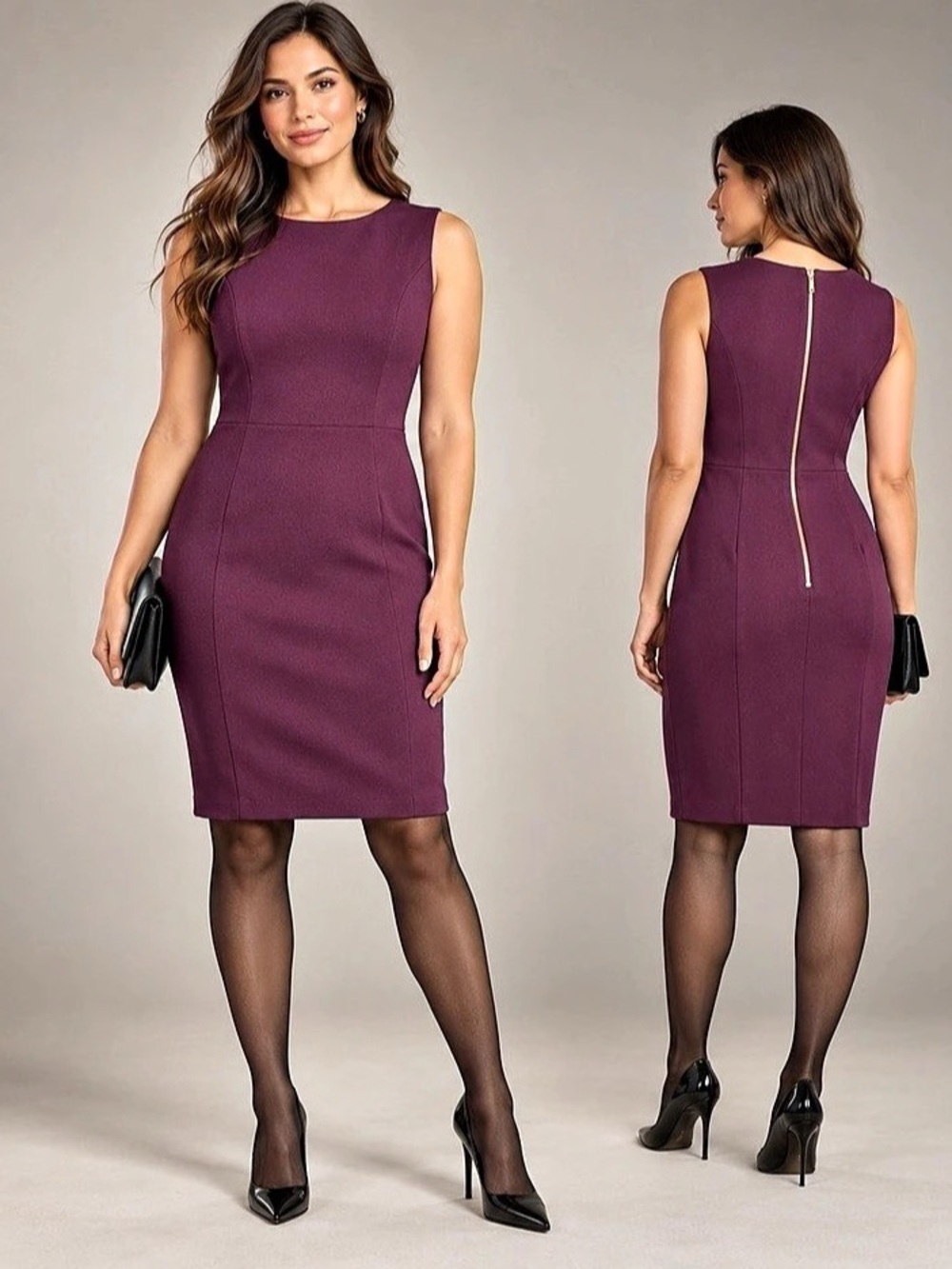 Calvin Klein Plum Purple Sleeveless Sheath Dress Gold Zipper Size 10